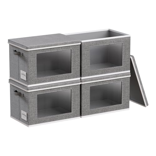 TavloreHome 4-Pack Fabric Storage Bins with Lids, Collapsible Closet Storage