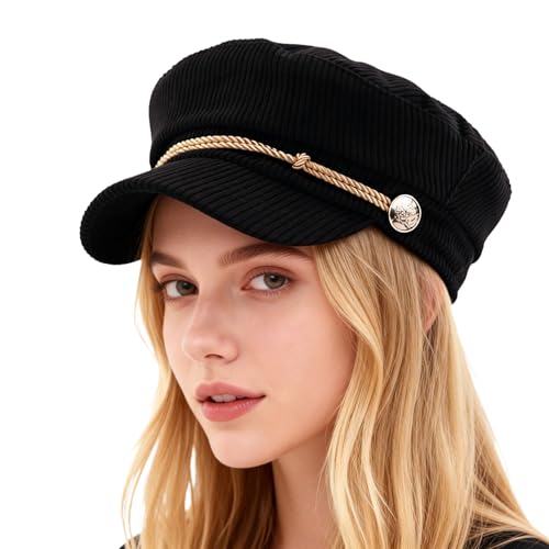 ZLSLZ Womens Retro Corduroy Ivy Newsboy Paperboy Cabbie Gatsby Painter Hats Caps, 674black, M