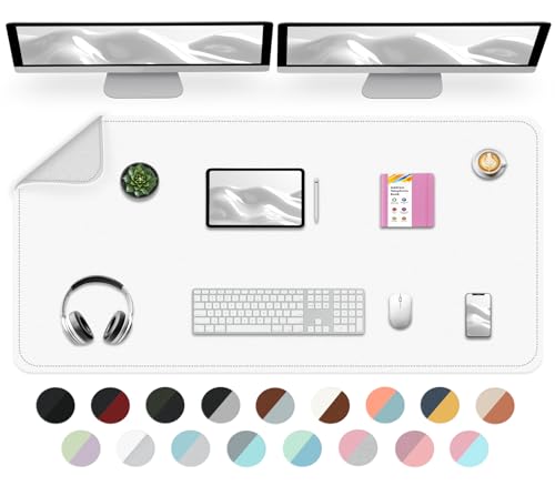 Organiseurs de bureau et sous-main en cuir synthétique blanc et argenté décoration de table