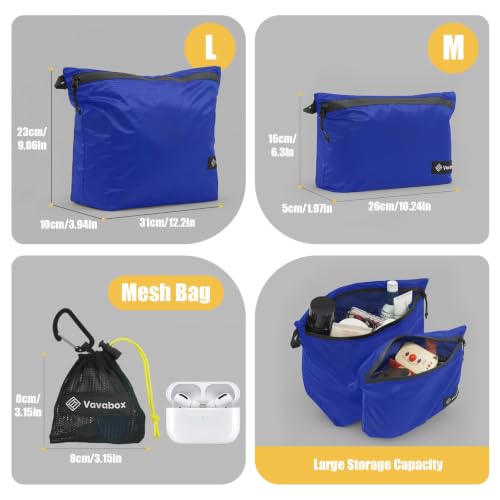 Image of Vavabox Lightweight Travel Toiletry Bag for Women, Water-Resistant Nylon Zipper Travel Pouch, Travel Essentials for Men Camping Gym (Dark Blue, 3pcs)