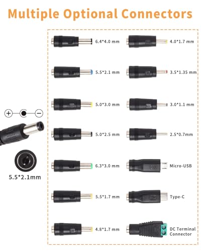 Einstellbares Netzadapter 3-24V 5A 120W, Universal Netzteil 120W Verstellbarer Netzteil Adapter, 100V-240V AC zu DC 5A Netzteil mit LED Spannungsanzeige und 5,5x2,5mm 14 Tipps & Polaritätskabel