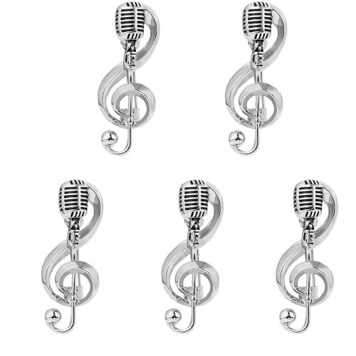 Microphone Music Note Brooch Pins - Elegant Jewelry Accessories - Silver 5 Pcs Set - Fashion Club Badge Rock Simple Gifts by Shymuh - Used condition - US$10.35