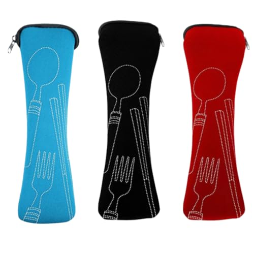 SGERUFZ 3 Pcs Porta Cubiertos Portátil con Cremallera Bolsa Vacía para Trabajo Escuela Picnic Viajes