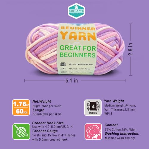 Image of 3 * 50g /1.76oz Yarn for Crocheting and Knitting, 3 * 60yds Beginner Yarn with Easy-to-See Stitches; Worsted-Weight Medium #4;Amigurumi-Friendly Crochet Kit(Lavender+Orange+Blue Sky)