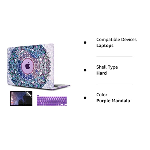 Twol Compatible With Macbook Pro 13 Inch Case 2022 2021 2020, Plastic Hard Shell Case Cover And Keyboard Skin & Screen Protector For Macbook Pro 13 Inch A2338 M2/M1 A2289 A2251, Purple Mandala #TOP7
