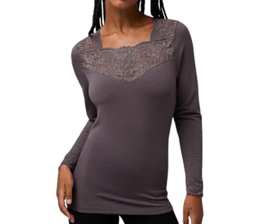 YSABEL MORA Camiseta Térmica Donna Manica Lunga Dettaglio Encaje Abbigliamento Invernale Sportivo Interno per Freddo Estremo e Neve, Comfort e Stile per Ogni Occasione