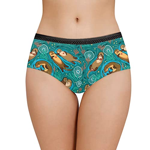 Yexiatodo Water Sloth Plus Size Underwear For Women Butt Lifter Cotton Panties For Girls Cute Full Coverage Stretch Briefs Regular & Plus Soft Breathable Panties Medium (Black Edge) #TOP4