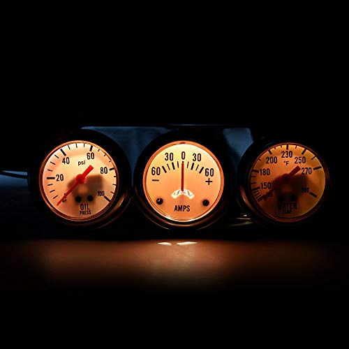 Dyno Racing 742579329396 2 Inch 52Mm Chrome Panel 3In1 Car Meter Oil Pressure Fahrenheit Water Temp Ammeter Triple Gauge Kit Set White Face thumb #5