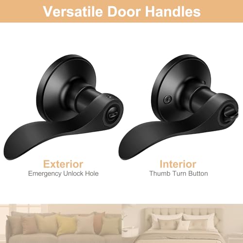 Onateel CHENGXING-0009US 6 Pack Interior Door Knobs Matte Black Privacy Door Handles, Wave Style Reversible Keyless Door Handles,Heavy Duty Door Levers thumb #2