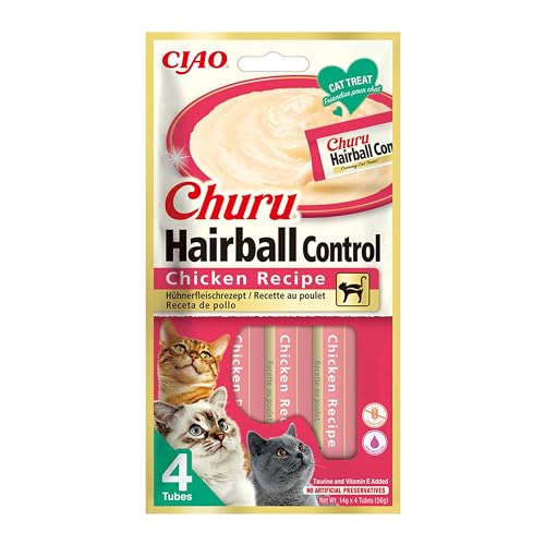 Churu Hairball Control - Friandises pour Chats pour la prévention des Boules de Poils, Favorise Une Digestion Saine, Poulet (4x14g)