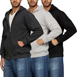 PURE CHAMP 3pk Cotton Hoodies for Men Full Zip Up Mens Hoodies Fleece long sleeve Active Athletic Workout Sweatshirts for Men