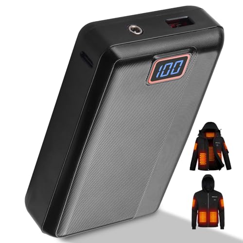 Brimekey Batería para Ropa Térmica 20000mAh, Batería 7.4V 77WH con Pantalla Digital y 3 Cargas Rápidas (DC/USB/Type-C) para Chalecos, Chaquetas y Sudaderas Térmicas