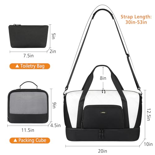 Image of Travel Weekender Bag for Women, 21 inch Overnight Bag with Shoe Compartment 50L Large Travel Duffel Bag Carry On Tote for Weekend, Overnight, Business Trips, Water Resistant, S-White, Large, Travel