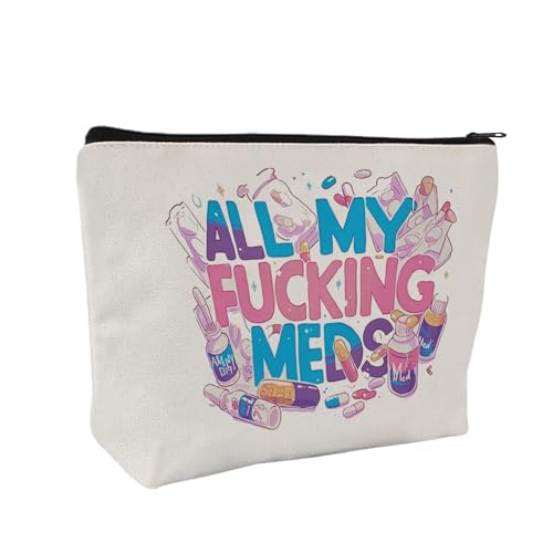 ZOCIGIFTS Medicine Storage Pouch with Diabetes, Medicines Bag, and Medical Supply Designs, White Canvas Zipper Cases, Multi-Use Functionality (Gift for Birthdays, Graduation, Christmas) (Style E)