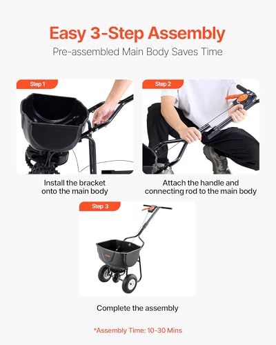 Image of VEVOR Walk Behind Spreader, 60LBS Capacity, Push Spreader with 0-9.8 ft Spreading Width, 8 in All Terrain Pneumatic Tires, Garden & Lawn Broadcast Spreaders, for Seed, Fertilizer