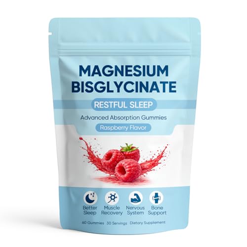 Magnesium Bisglycinate Gummies with 400mg Magnesium Bisglycinate Chelate Sea Salt Raspberry Fruit Powder Supports Sleep & Relax Muscles Strengthen Bones Vegan for Women 60 Gummies