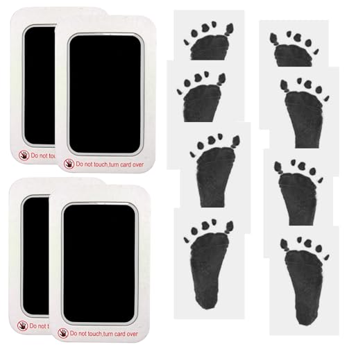 Image of RIKWOG Baby Footprint and Handprint Kit, 4 Black Inkless Print Pads + 8 Imprint Cards, Dog Paw Print Kit Clean Touch Ink Pad Perfect Keepsake Gift for Newborns and Pets Printing Touch Imprints