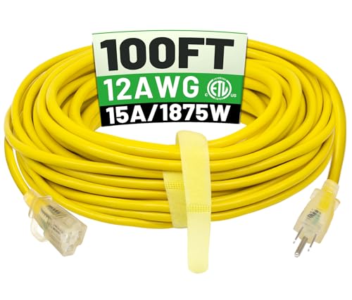 POWGRN 100 ft 12/3 Outdoor Extension Cord...