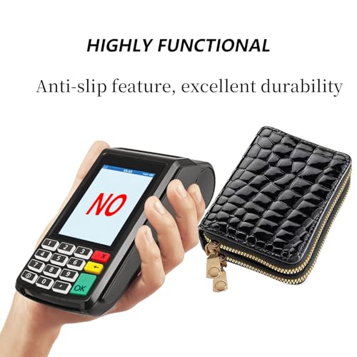 Double-layer women's currency storage bag, zipper-style card storage pocket, compact and portable 14-position large-capacity storage bag, currency and credit card storage bag (black)4