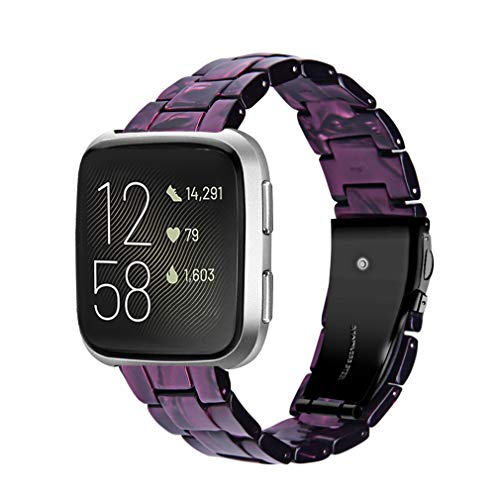 Resin Bracelet Compatible with Fitbit Versa 2 /Versa Lite/Versa Band for Women, Replacement Bracelet Strap Metal Stainless Steel Buckle for Versa 2 Smartwatch (Purple)