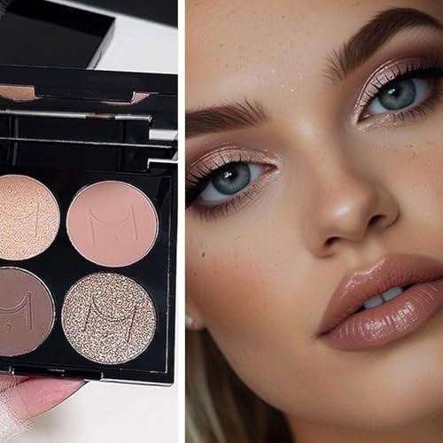 Yamobi Paleta de sombras de ojos en 4 colores, resistente al agua y de larga duración con efecto de brillo, mini maquillaje para looks naturales diarios y ojos ahumados - imagen 3
