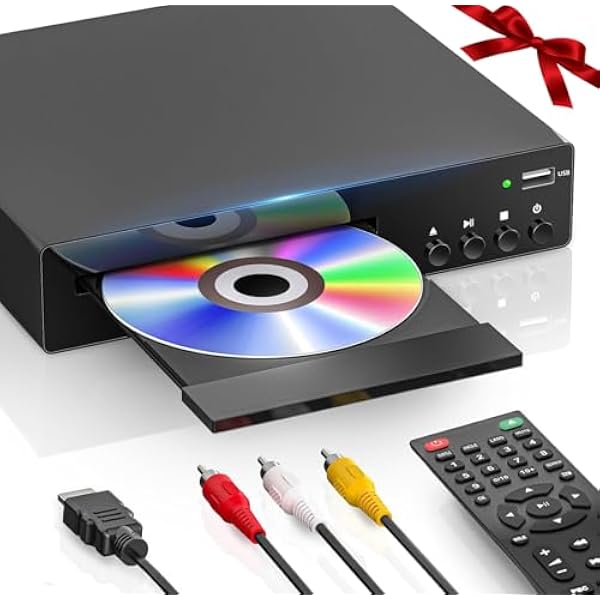 Kompaktowy odtwarzacz DVD do telewizora, odtwarzacz DVD do domu z HDMI, RCA, USB, pilot zdalnego sterowania, obsługa wszystkich regionów 1080P, NSTC/PAL, formaty CD, pamięć punktów przerwania