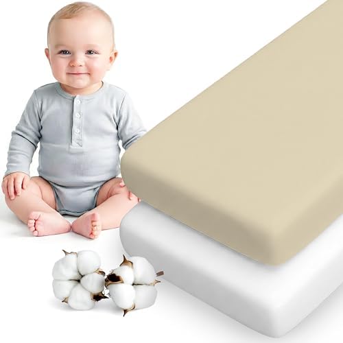 Dreamzie - 2er Set Spannbettlaken 55x90 cm Beistellbett - Baumwolle | Beige/Weiß · 55x90 cm · Beistellbett, Wiege · Soft · Atmungsaktiv · Oeko-Tex