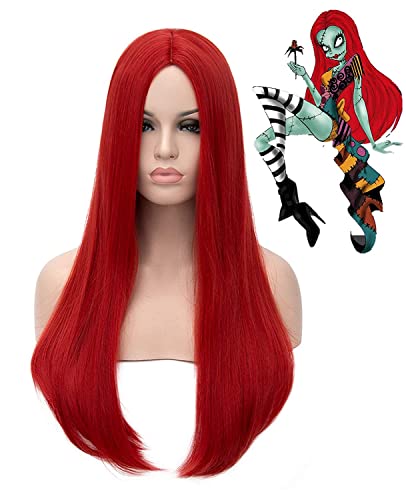 Perruque rouge à cheveux longs pour femmes et enfants Cosplay Costume perruques avec perruque bonnet cheveux synthétiques lisses pour Sally Wig femme 70 cm 056 Cover