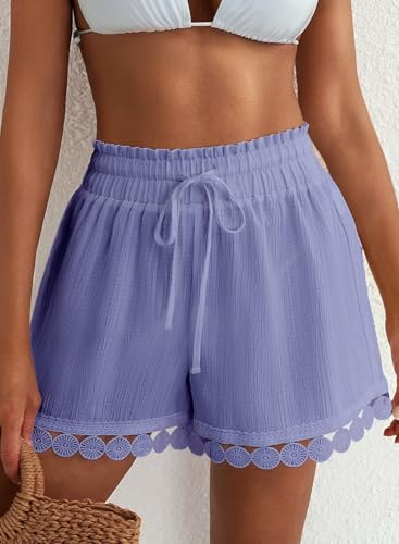Image of Dokotoo Womens Shorts Summer Casual Loose Elastic Waist Drawstring Lace Boho Beach Cover Up Shorts