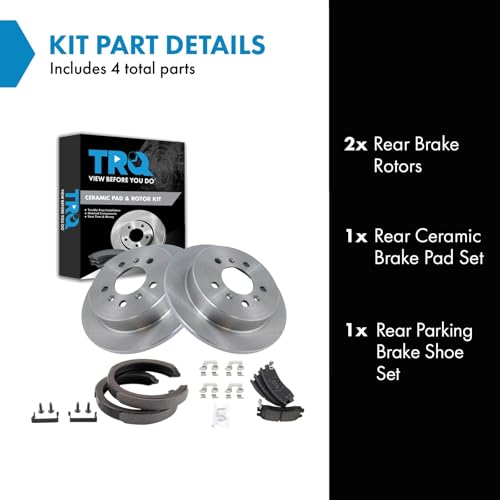 Image of TRQ Rear Brake Pad and Rotor Set Ceramic Parking Brake Shoe Compatible with 2009 Buick LaCrosse 2006-2010 Chevrolet Impala 2006-2007 Monte Carlo
