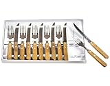 Cubertería de 12 piezas mango de madera, cubiertos de acero inoxidable, 6 cuchillos, 6 tenedores (Set 12 Pcs)