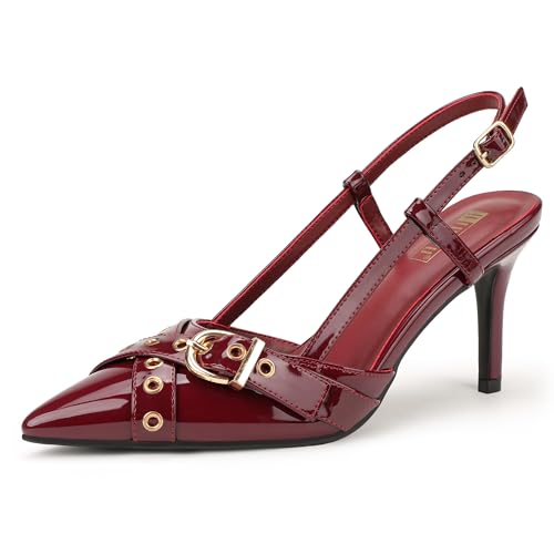 Image of IDIFU IN3 Slingback Kitten Heels for Women Stiletto Heel Closed Pointed Toe Pumps Buckle Straps Dress Shoes Sexy Prom Party Work Trendy Fashion Comfortable Pumps Dressy Shoes