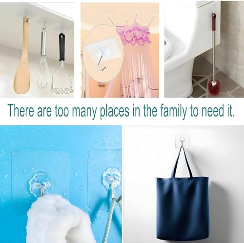 Image of 15 Pack Self Adhesive WallHook Heavy DutyHook for Hanging Without Drilling Transparent Nail Free StickyHook Strong Wall Hanger Set of 15 FlowerHook for Kitchen Bathroom Home Storage