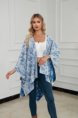 Image of Womens Rhinestones Open Front Poncho Shawl Wrap Cape Ruana Travel Blanket Cardigan