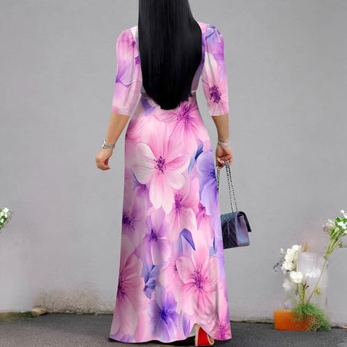 Image of Plus Size Maxi Dress for Women V Neck 3 /4 Sleeve Wrap Dresses