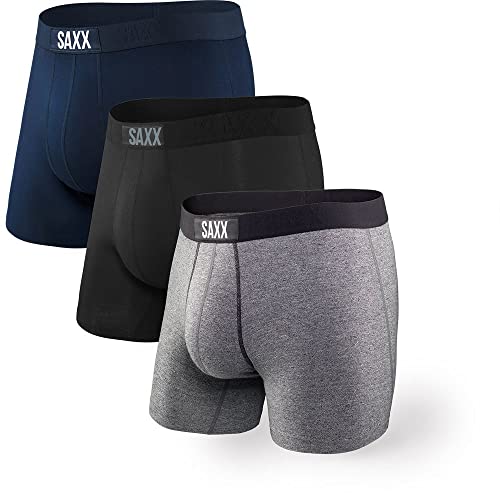 SAXX Underwear Co. Men's Underwear with Pouch Vibe Super Soft Boxer Brief 3Pk, Black/Grey/Navy, Large