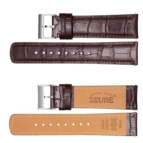 SEURE Quick Release Watch Band,Top Genuine Leather Watch Straps 19mm 20mm 21mm 22mm 24mm for Men and Women (19,Textured brown-silver) by SEURE - Used condition - Image 3