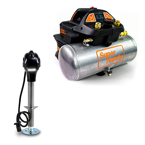 SuperHandy Air Compressor Cordless 2 Gal 135 PSI 10Amp 3/4eHP Portable Tire Inflator & Trailer Power Tongue Jack Electric Manual A-Frame 3500LBS Capacity [Bundle deal]
