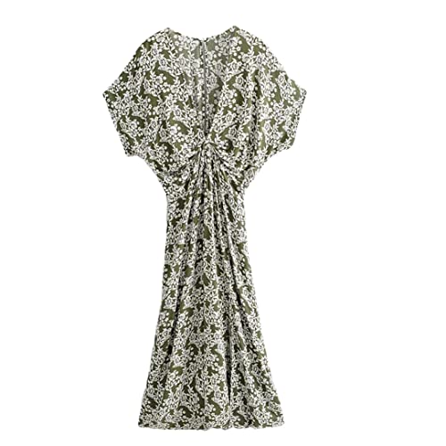 Robe longue d'été avec fente latérale et imprimé floral vintage bohème EN8