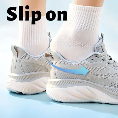 Image of Wondamo Women's Slip On Walking Shoes Cushioning Breathable Tennis Running Shoes Non-Slip Comfortable Gym Workout Athletic Fashion Sneakers, Grey /Blue, 6 US Women