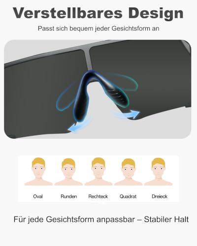 Fahrradbrille Herren Laufbrille Damen, UV400 Sportbrille Sonnenbrille, TR90 Frame mit Verstellbaren Nasenflügel MTB Schutzbrille Schnelle… – Ansicht 3
