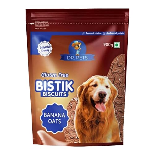 Image of Dr.Pets Bistik Dog Food Treat - Dog Biscuits for Adult Dog & Puppy, Gluten Free Healthy Treats with Fresh & Natural Ingredients, Banana Oats & Pumkin Carrot Flavor 900g Each (Combo Pack)