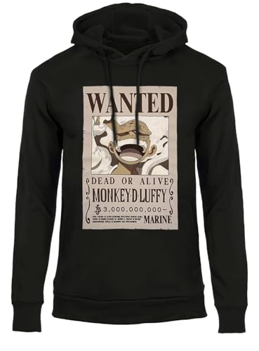 One Piece - Sudadera con Capucha - Luffy Wanted, Sudadera Unisex de Algodón, Vestibilidad Regular para Adulto y Niño S