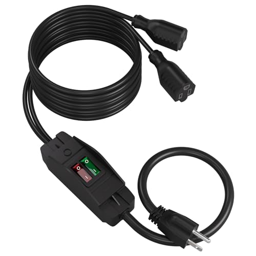 Image of STARELO 2-Way 3 Prong Extension Cord with ON /Off Switch,3 Prong,Y-Splitter, Pimary 14AWG 15A /125V and Secondary 18AWG 10A /125V with one NEMA 5-15P Plug and Two NEMA 5-15R Receptacles. (6FT,Black)