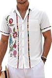KYKU Men Mexican Shirt Guayabera Shirts for Men Short Sleeve Button Down Summer Clothes White S