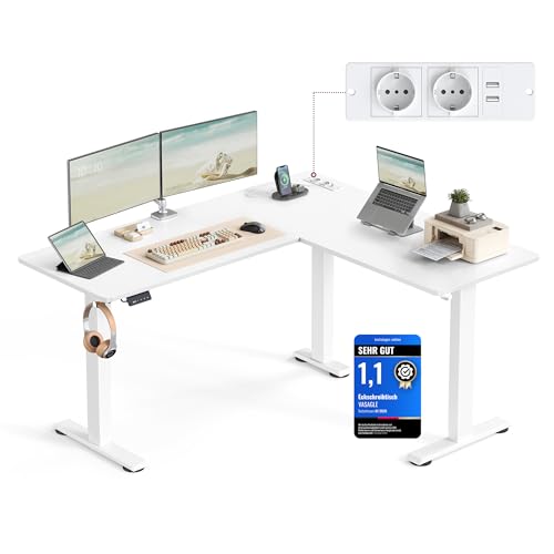 VASAGLE Höhenverstellbarer Schreibtisch elektrisch, L-förmiger...