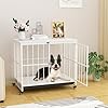 Vowner 32 inch heavy duty dog crate furniture decorative dog kennel end table foldable wooden pet house indoor with 4 lockable wheels double door and removable tray design for medium dogs white  urban country home decor
