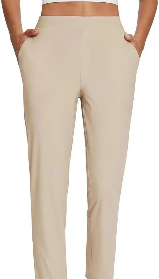 Women Elastic High Waist Golf Pants Lightweight Quick Dry Slim Fit Work Casual Pants with Side Pockets