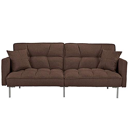 Divano Roma Furniture Modern Plush Tufted Linen Fabric Sleeper Futon, Small, Brown