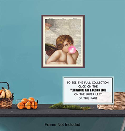Michelangelo Cherub Renaissance Wall Art - Angel Decor Picture - Upcycled Dictionary Art For Nursery, Girls Bedroom, Baby Room, Bathroom, Living Room - Vintage Gift For Women #TOP5